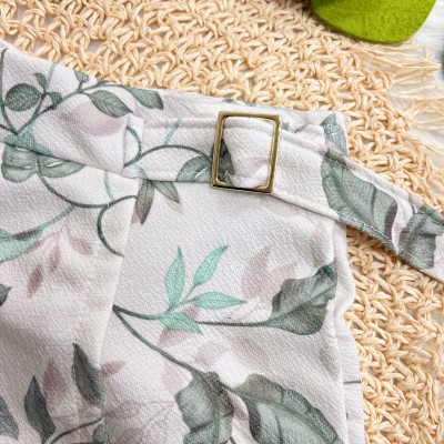 Conj. Blusa Manga Longa Folhas Bordadas e Short Folhagem - Verde Musgo